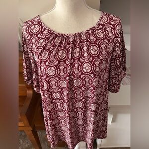 Lane Bryant Maroon and White Patterned Women's Top